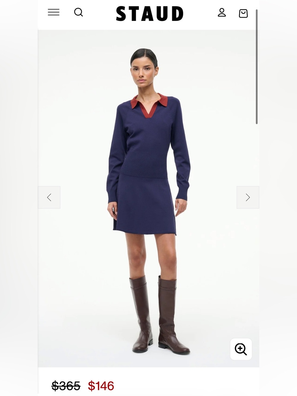 STAUD Long Sleeve Gene Dress Navy Sangria